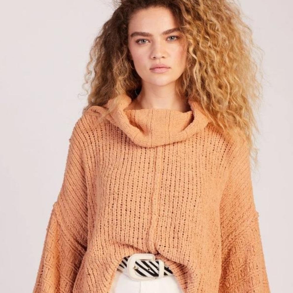 Cozy Free People Be Yours Camel Crop Cowl Neck Pullover Sweater Size Small NWOT